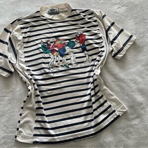 Vintage Bugle Boy Striped Short Sleeve T-Shirt Group Photo Print